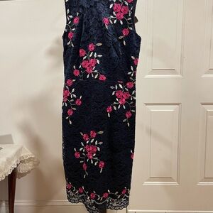 DKNY Black and Pink Floral Midi Dress